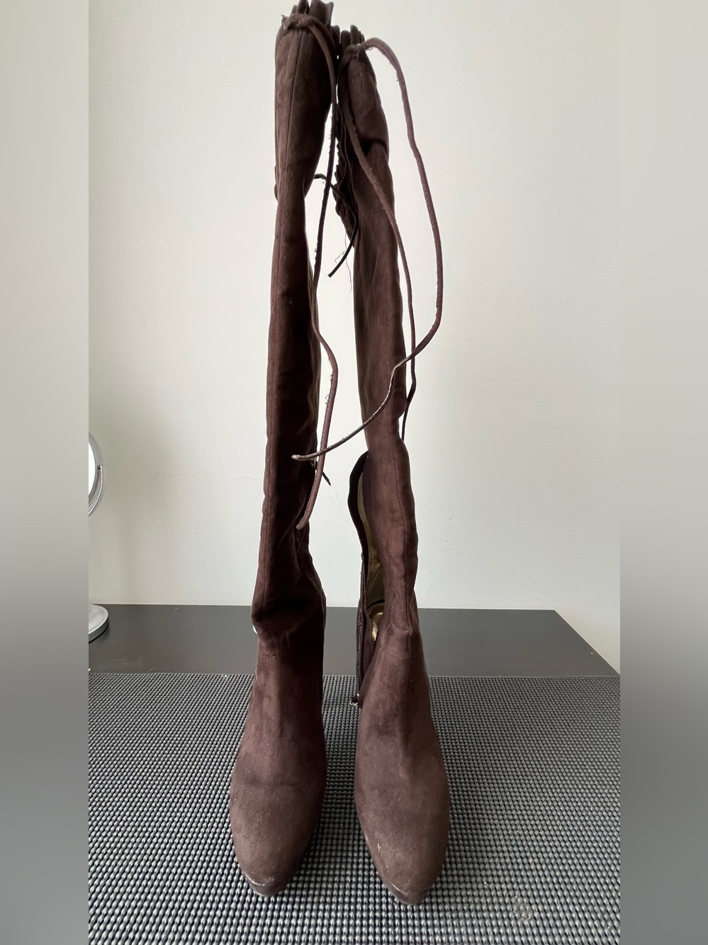 bebe Chocolate Brown Over-the-Knee Suede Lace-Up Boots